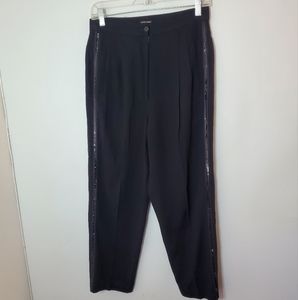 Giorgio Armani High Rise Pleated Sequin Stripe Tuxedo Pants Black 2